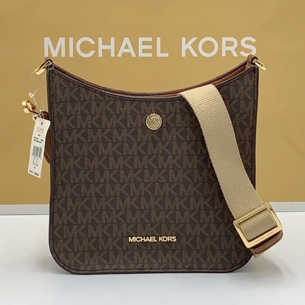 MICHAEL KORS Briley Small Logo Messenger Bag BROWN SIGNATURE COLOR